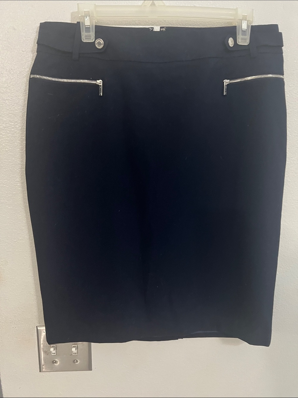 Calvin Klein Black Pencil Skirt with Silver Zipper Details